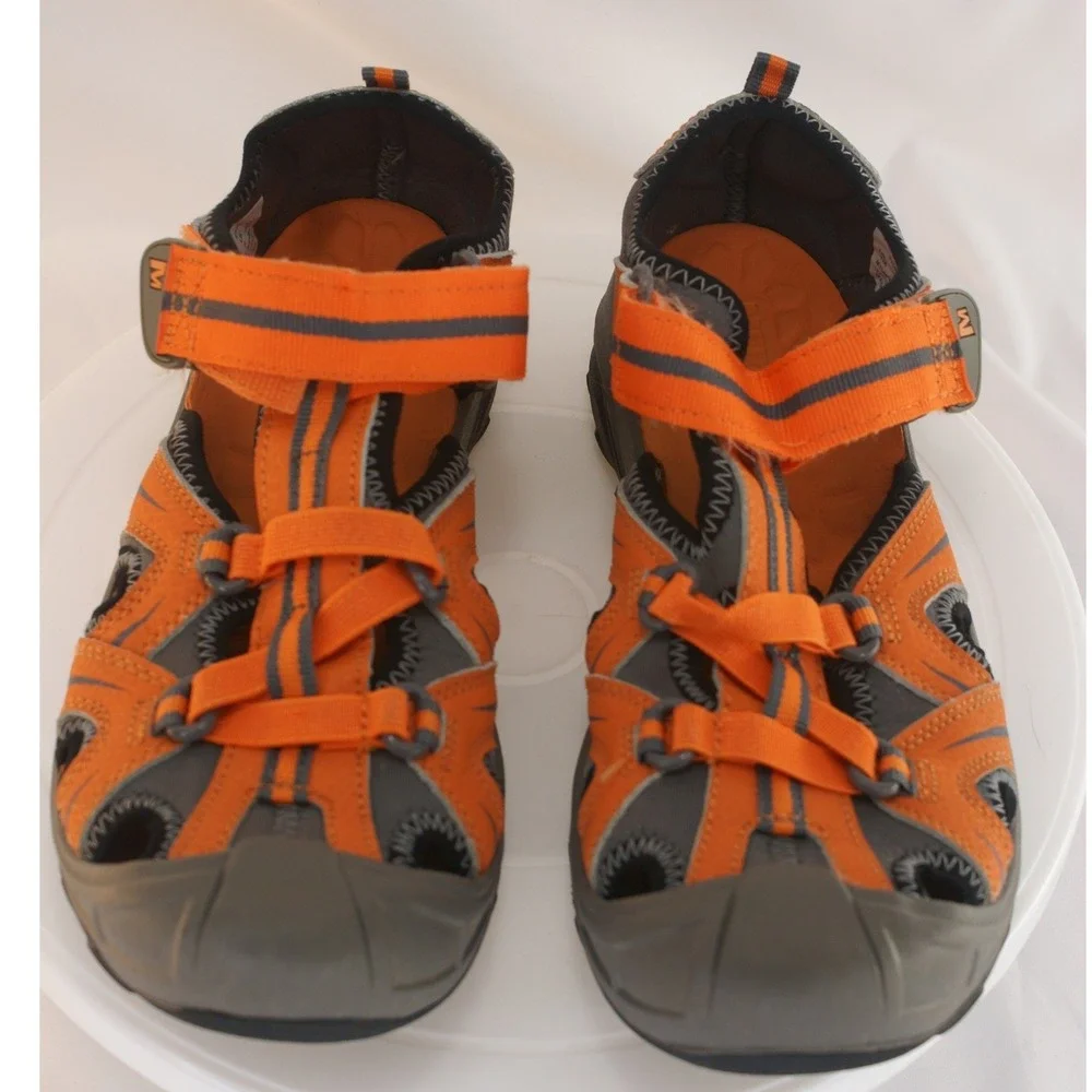 Merrell Hydro Kids Orange Gray Leather Mesh Water Sandals MY56930 US 4M EU 35
